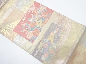 横段に花鳥模様織り出し　袋帯